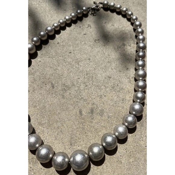 Vintage Silver Graduated Large Round Bead Women’s Necklace Sz 29” - Picture 13 of 13